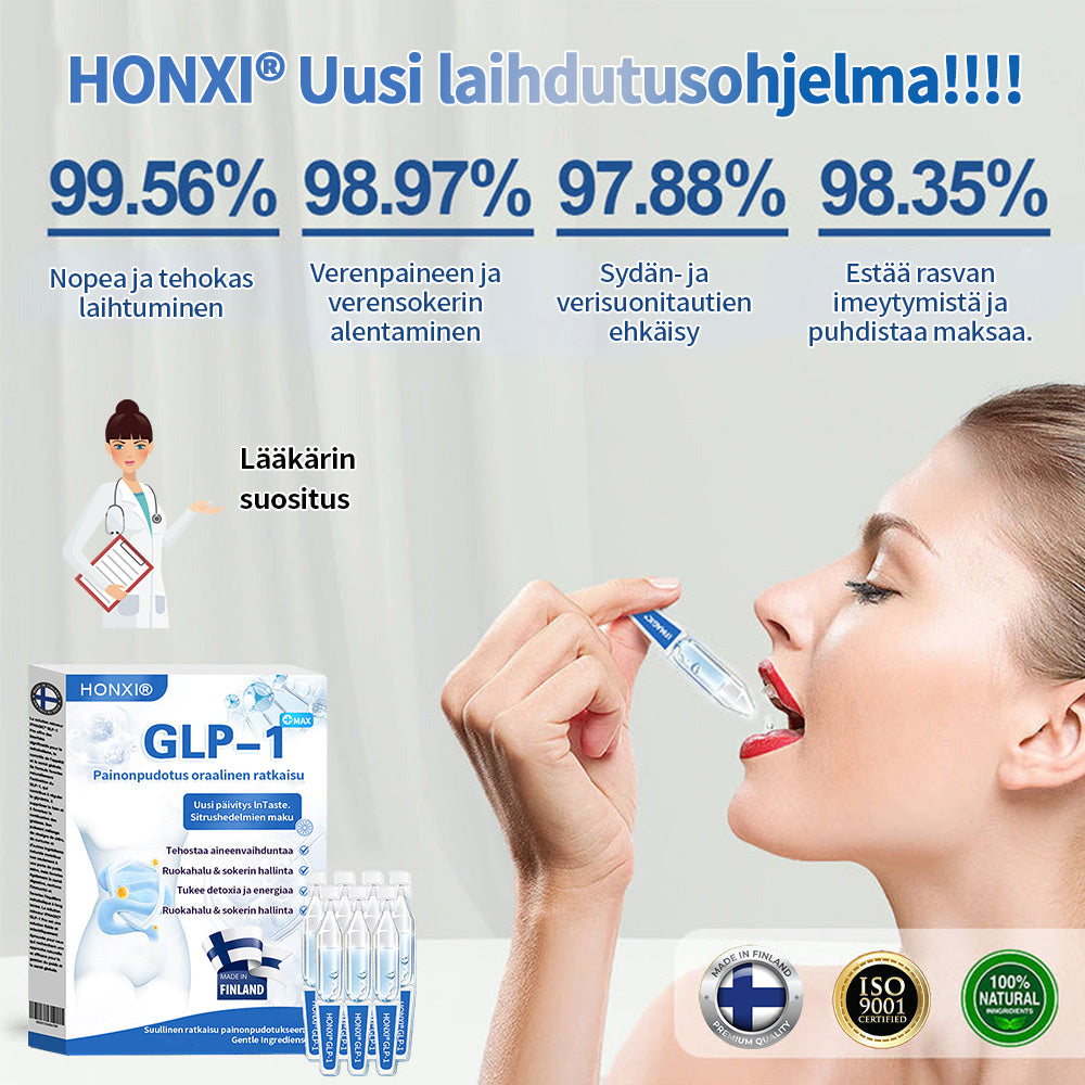 Honxi® ⚡GLP-1 Max Painonpudotus Suun kautta otettava liuos ✅ Yksi annos päivässä — näkyviä tuloksia jo 7 päivässä 👩⚕️ Soveltuu ylipainoon, sydän