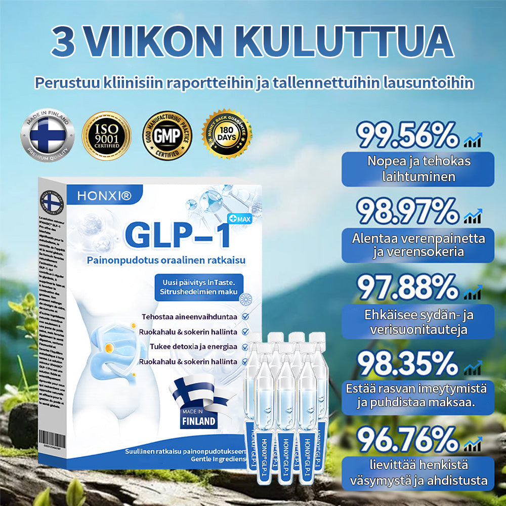 Honxi® ⚡GLP-1 Max Painonpudotus Suun kautta otettava liuos ✅ Yksi annos päivässä — näkyviä tuloksia jo 7 päivässä 👩⚕️ Soveltuu ylipainoon, sydän