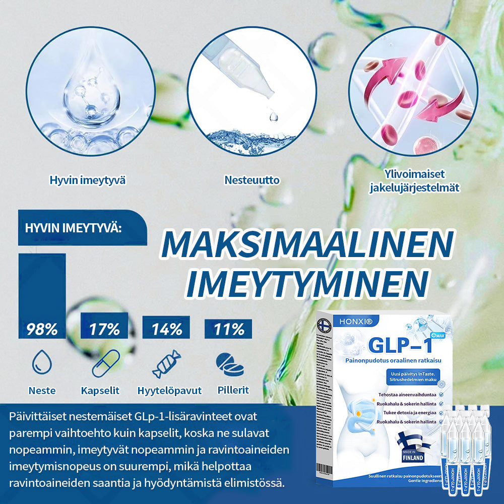 Honxi® ⚡GLP-1 Max Painonpudotus Suun kautta otettava liuos ✅ Yksi annos päivässä — näkyviä tuloksia jo 7 päivässä 👩⚕️ Soveltuu ylipainoon, sydän