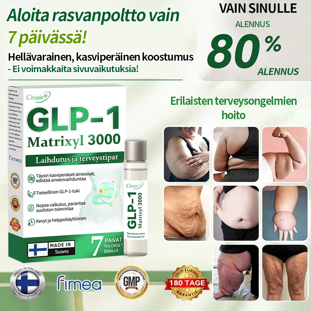 Virallinen kauppa | CROAIE® GLP-1 & Matrixyl 3000 Laihdutus- & Terveystipat (Vain yksi annos päivässä — näkyviä tuloksia vain 7 päivässä)Sopii lihavuuteen, sydän- ja verenkiertoelimistön terveyteen, diabetekseen, uniapneaan, nivelongelmiin ja muuhun 🎉