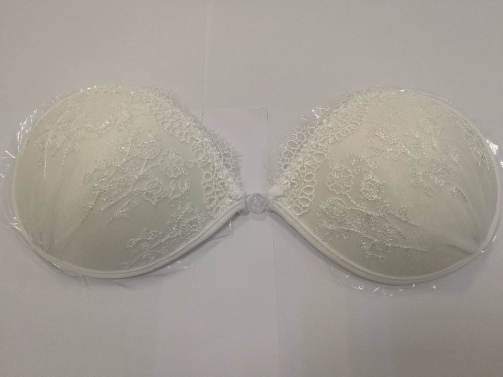 White Lace Embroidery Bra Super Push Up Silicone Bralette Backless Strapless Invisible Pushup Sticky Bras for Women Wedding