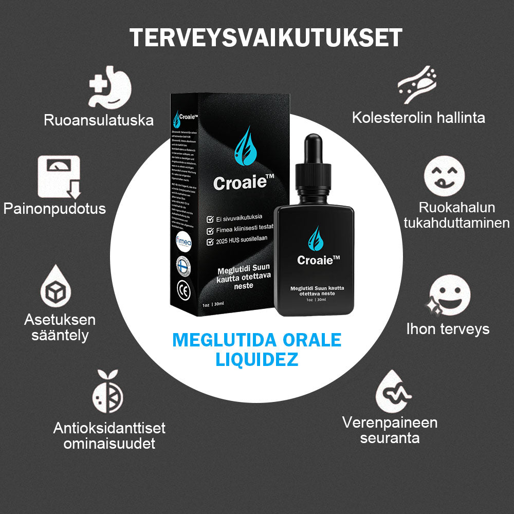Croaie™ Megutide Oral Solution (elintarvikelaatuinen rasvanpolttotuote, Helsingin yliopiston lääketieteellisen korkeakoulun kehittämä, Fimean suosittelema)